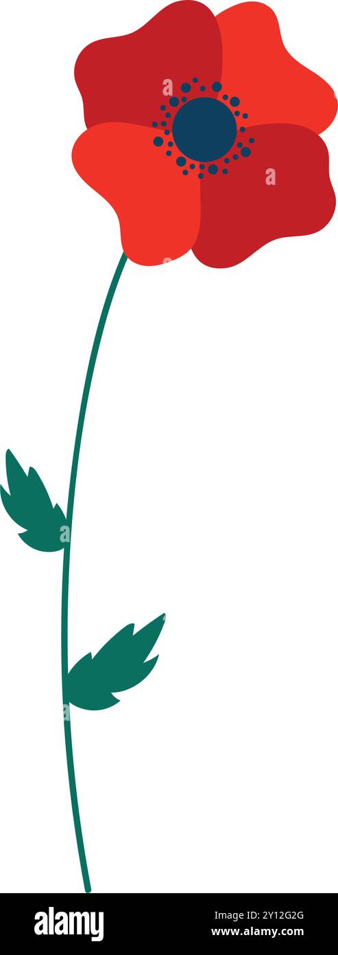 Rote Mohnblume auf einem langen Stiel in flachem Design Vektor Stock Vektor