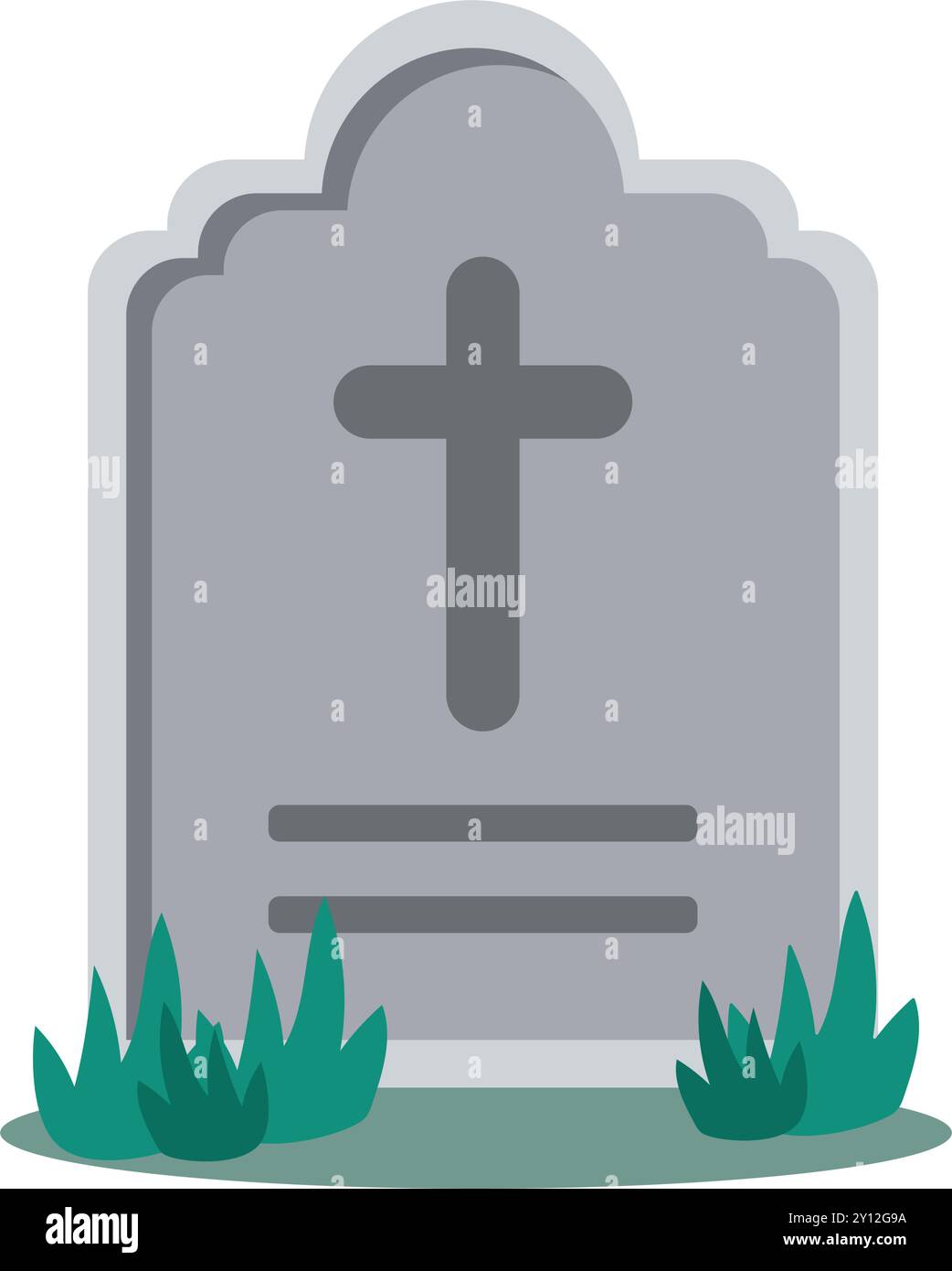 Grauer Grabstein mit Kreuz und Gras in flachem Design Vektor Stock Vektor