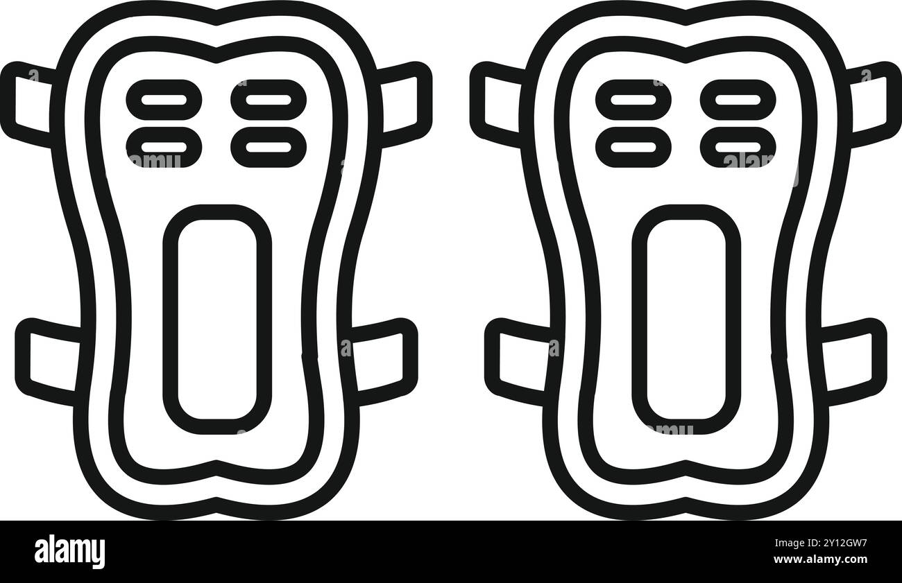 Einfaches Vektorsymbol eines Paar Knieschoner mit verstellbaren Riemen, unverzichtbare Sicherheitsausrüstung für Skateboarden, Inlinerblading und andere Sportarten Stock Vektor