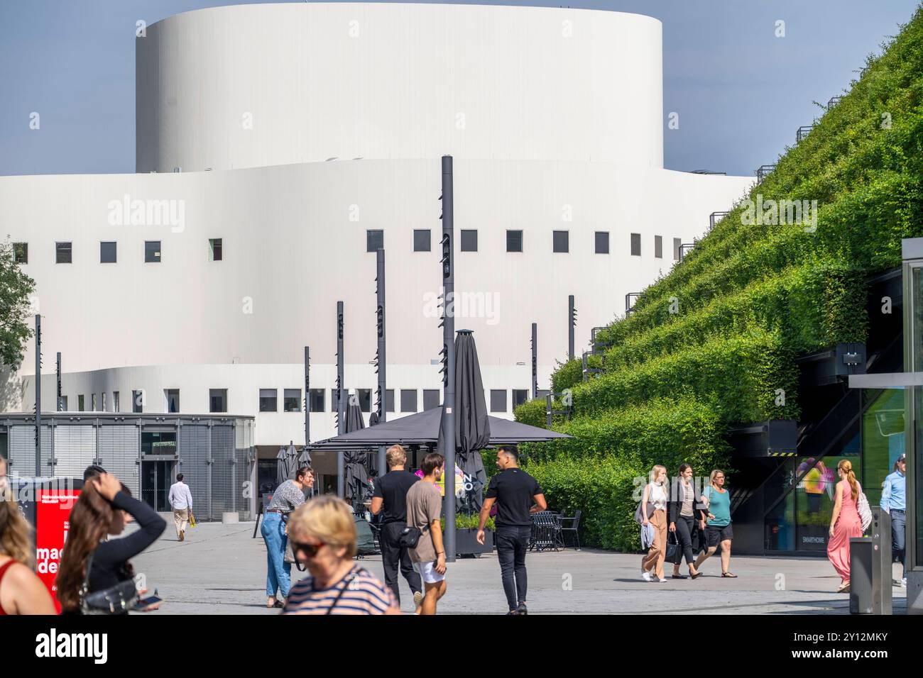 Grüne Fassade, aus über 30,000 Hainbuchen, die eine gut 8 km lange Hecke, auf dem Dach und der Fassade des Kö-Bogen-2 Häuser bilden größte begrünte Fassade in Europa, Düsseldorfer Schauspielhaus, Düsseldorf NRW, Deutschland Heckenhaus *** Grüne Fassade, bestehend aus über 30.000 Hainbalken, die eine gut 8 Kilometer lange Hecke auf dem Dach und der Fassade des Kö Bogen 2 Gebäudes bilden, der größten grünen Fassade Europas, Düsseldorfer Schauspielhaus, Düsseldorf NRW, Deutschland Stockfoto