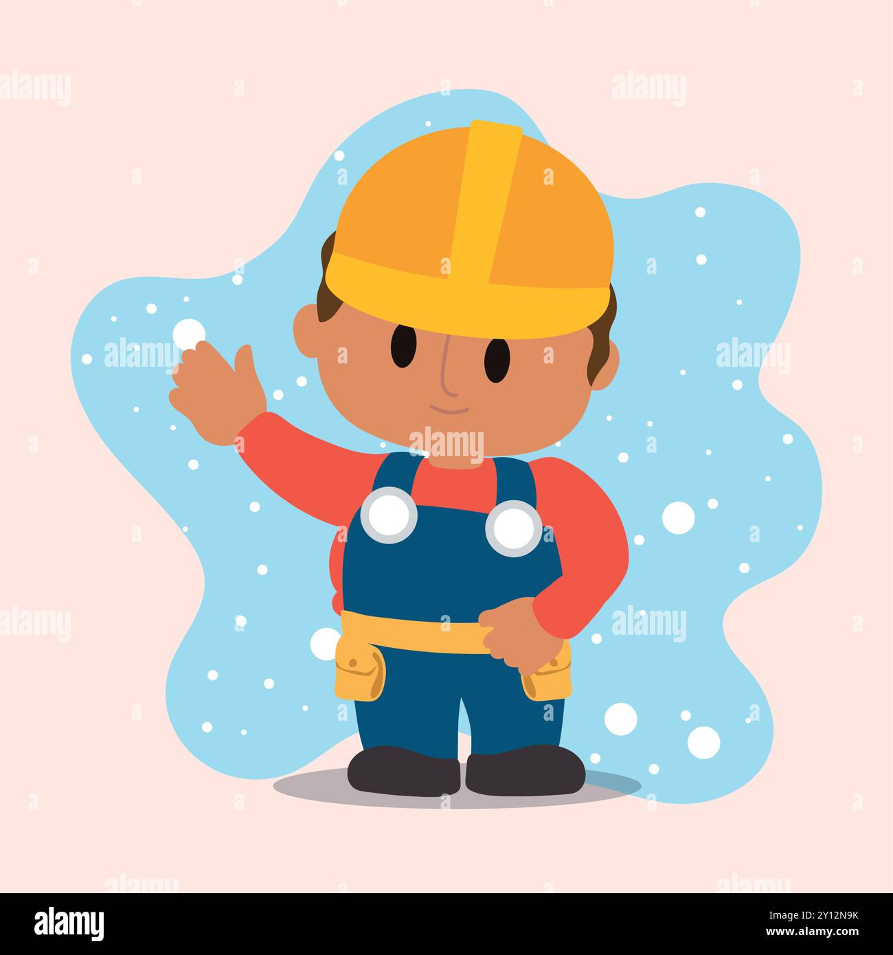 Cartoon-Bauarbeiter im gelben Schutzhelm, Vector Stock Vektor