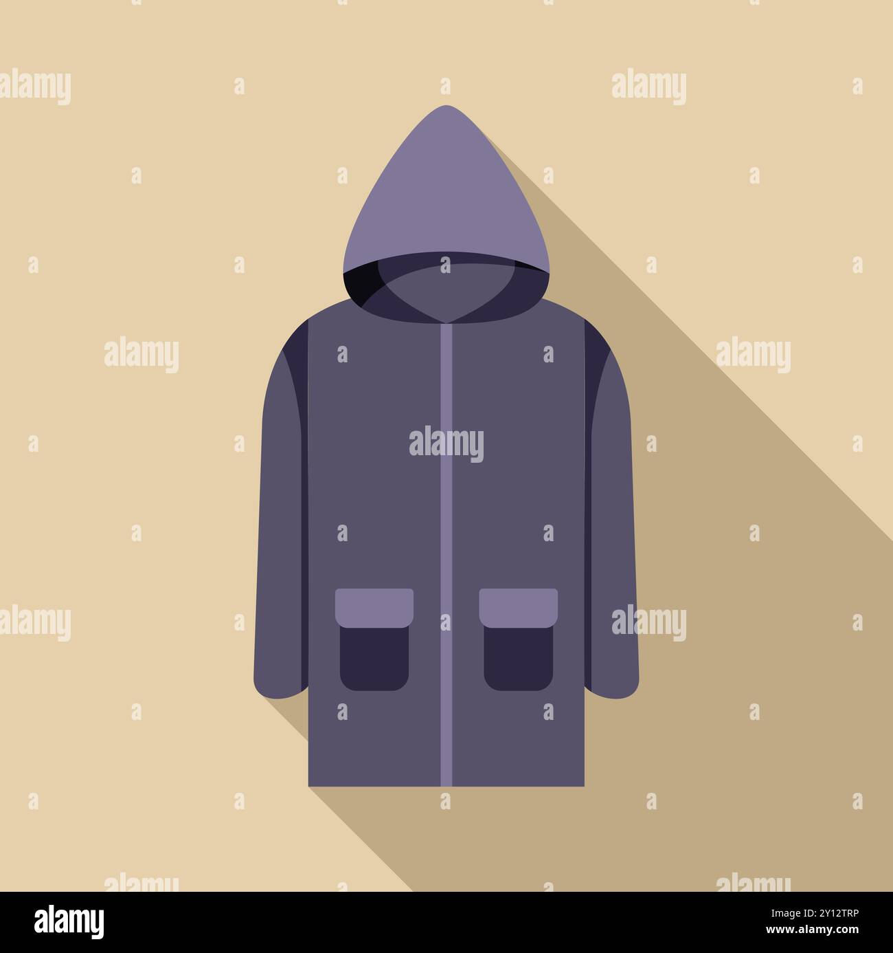 Dunkelblaue Regenjacke mit Reißverschluss und Taschen bietet Schutz vor Kälte und Regen Stock Vektor