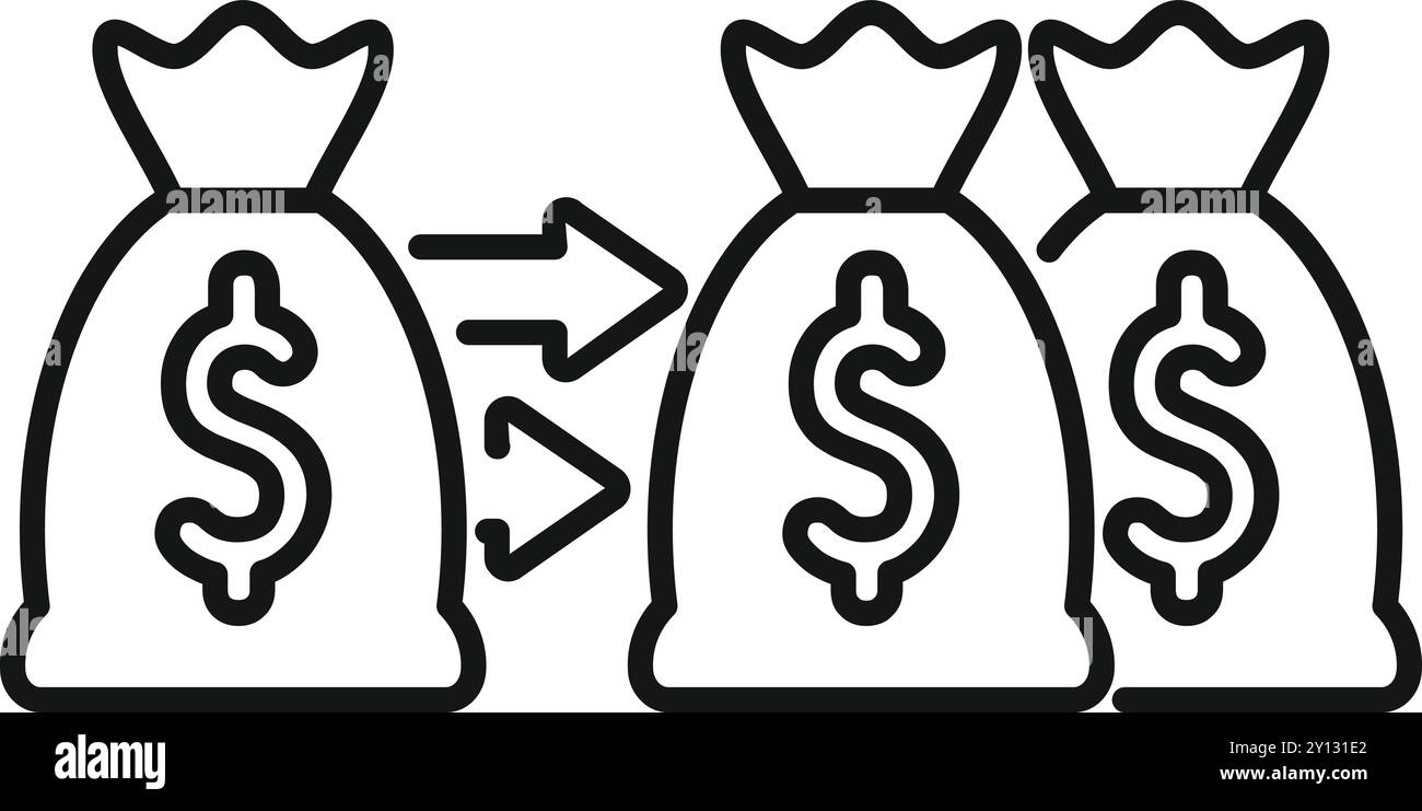 Geldbeutel, der Bargeld auf zwei Geldbeutel überträgt, symbolisiert die Diversifizierung der Investitionen Stock Vektor