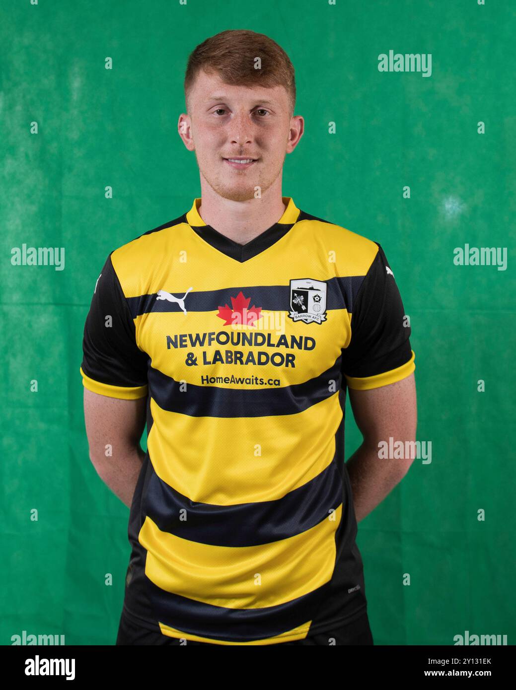 Barrow's GED Garner während des Barrow AFC Photocall in der Holker Street, Barrow-in-Furness am Mittwoch, 4. September 2024. (Foto: Ian Allington | MI News) Credit: MI News & Sport /Alamy Live News Stockfoto