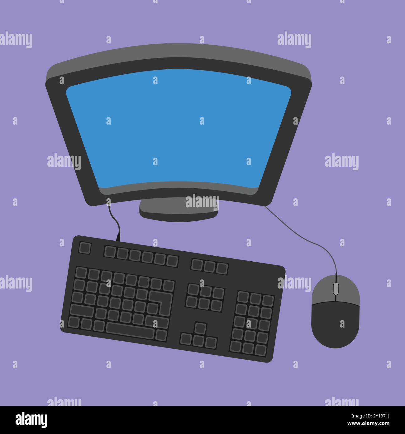 Computer mit Tastatur-Maus-Vektorsymbol. Abbildung zum Einrichten des Computers im Büro Stock Vektor