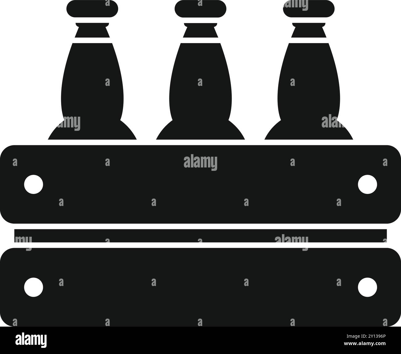 Schwarz-weiße Silhouette von drei Flaschen, die in einer Holzkiste stehen Stock Vektor