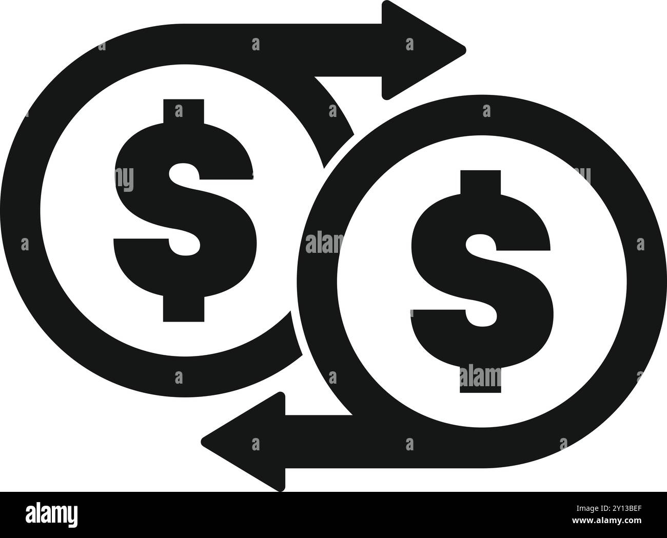 Dieses Vektorsymbol stellt einen Währungsumtausch dar und zeigt ein Konzept des Geldtransfers an Stock Vektor