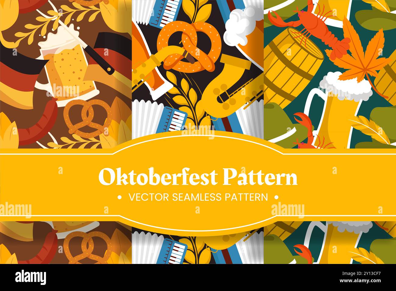 Festliches Oktoberfest nahtloses Muster-Design mit flacher Zeichentrickillustration Stock Vektor