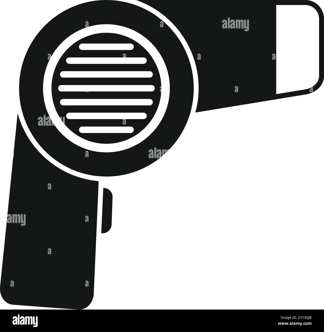 Schwarz-weiß-Symbol eines professionellen Haartrockner mit Lufteinlassgitter im Fokus Stock Vektor
