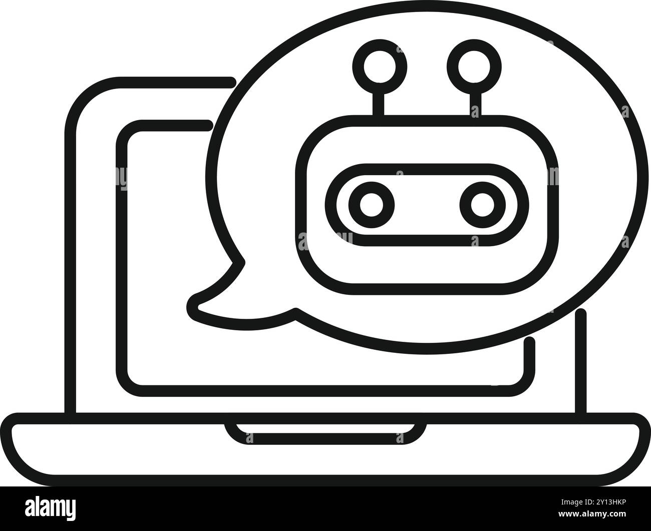 Chatbot, der in der Sprechblase auf dem Laptop-Bildschirm spricht, einfaches Design für Chatbot und Konzepte für künstliche Intelligenz Stock Vektor