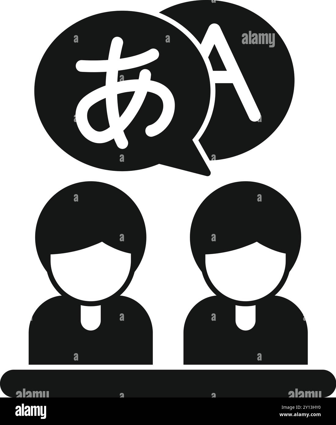 Zwei Schüler lernen im Unterricht eine Fremdsprache und üben ihre Sprech- und Zuhörfähigkeiten Stock Vektor