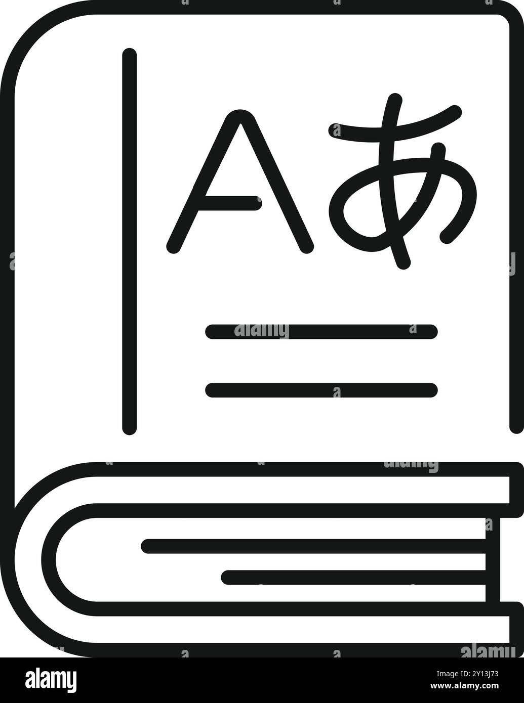 Lehrbuch mit englischen und japanischen Schriftzeichen, symbolisiert das Sprachenlernen und den kulturellen Austausch Stock Vektor