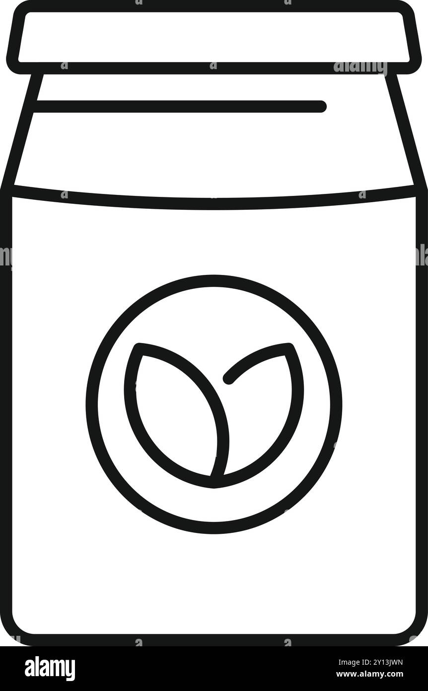 Einfaches schwarzes dünnes Symbol für Öko-Becher mit grünem Blatt-Schild für Verpackungen von Bio-Bioprodukten Stock Vektor