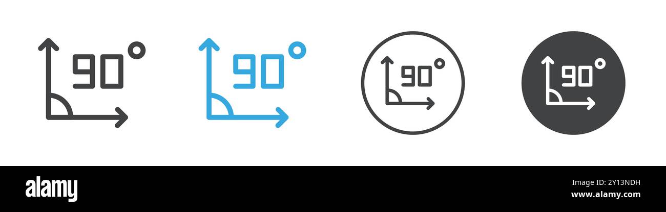 90 Grad Winkel Symbol einfaches flaches Vektorsymbol Umriss Sammlung Set Logo Stock Vektor