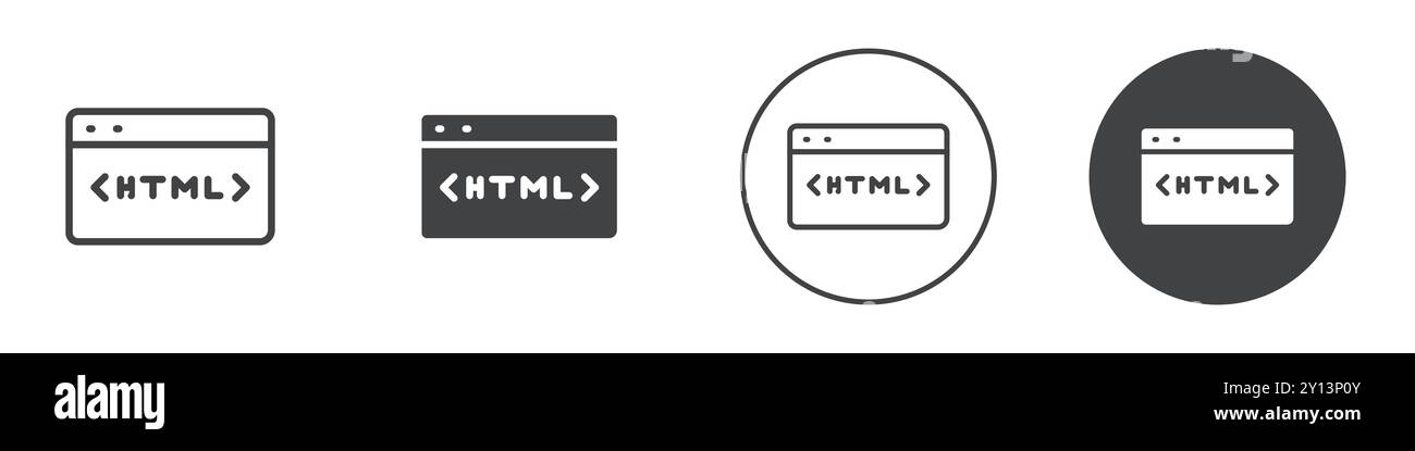 HTML-Code mit Meta-Tags Symbol einfaches flaches Vektorsymbol Umriss Sammlung Set Logo Stock Vektor