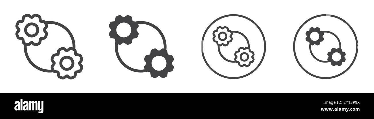 Symbol für den Interaktionsprozess einfaches flaches Vektorsymbol Umriss Kollektion Set Logo Stock Vektor