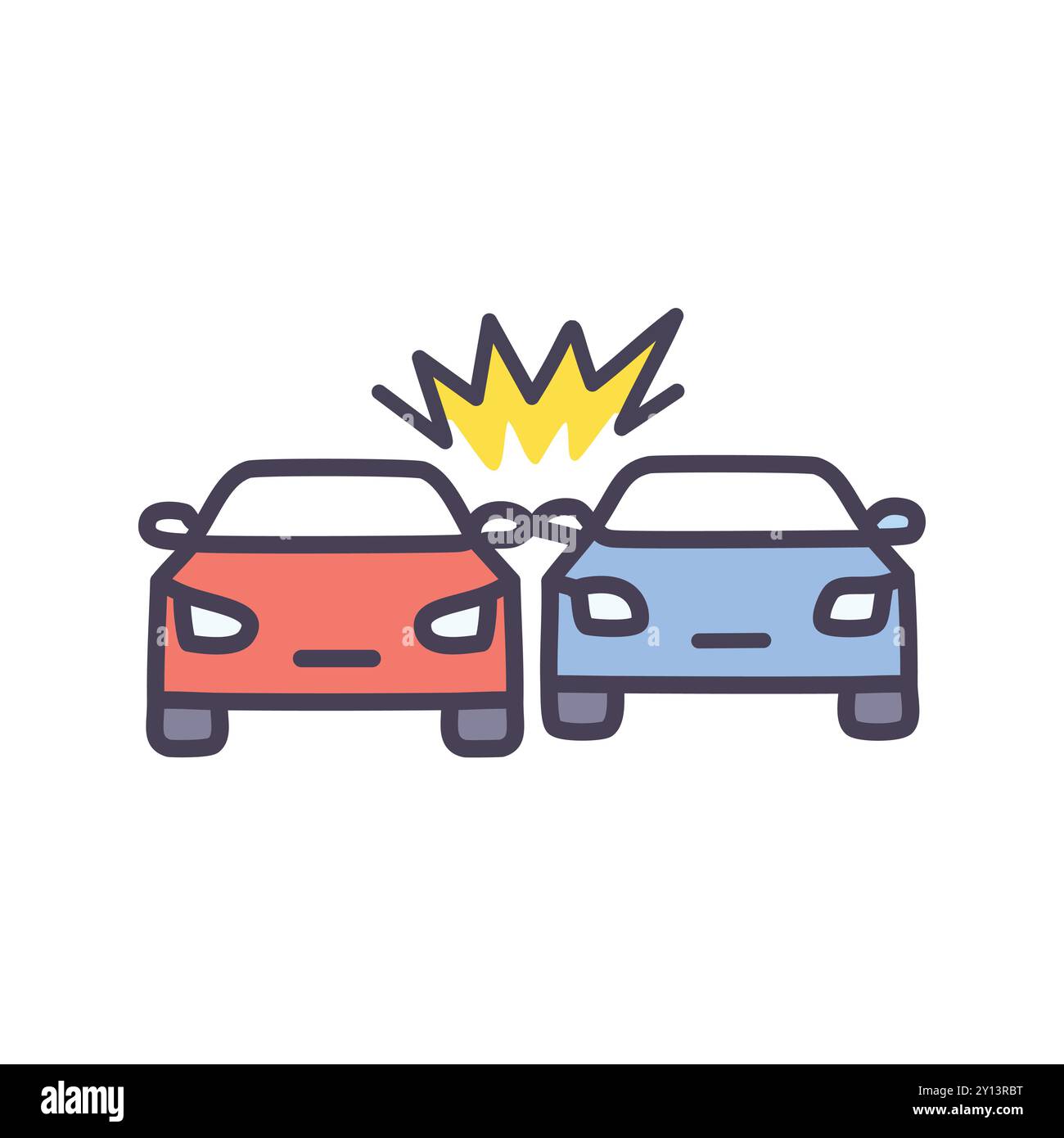 Cartoon für Kollisionen. Abbildung: Kollision zweier Autos, die einen Unfall, Unachtsamkeit und die Notwendigkeit der Vorsicht darstellen. Stock Vektor