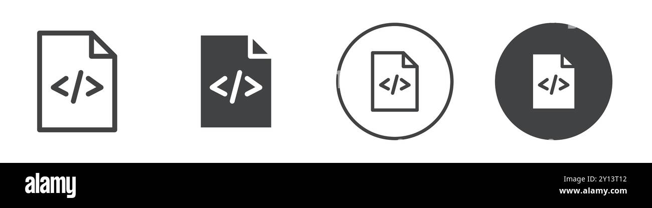 Quellcode-Symbol einfaches flaches Vektorsymbol Umriss Sammlung Set Logo Stock Vektor