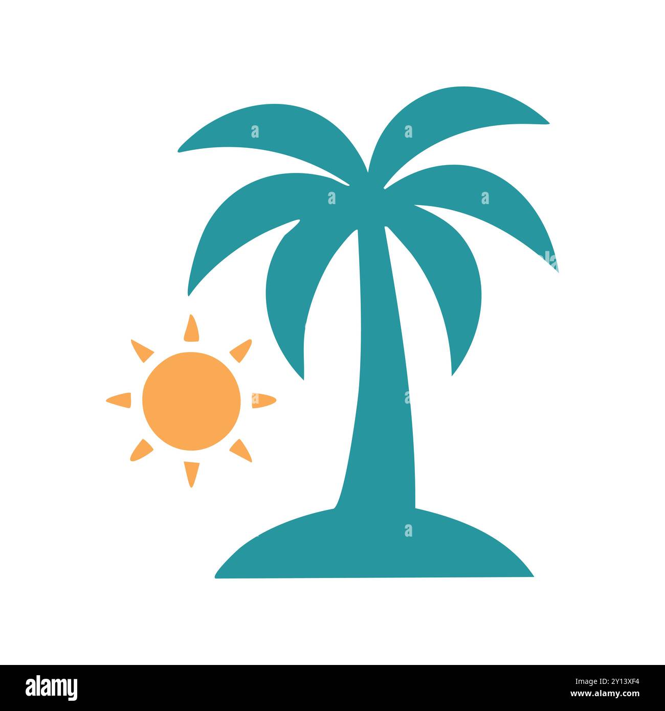 Sonnensymbol der Palme. Einfache Illustration einer Palme und Sonne, perfekt für Sommer- und Urlaubsmotive. Stock Vektor
