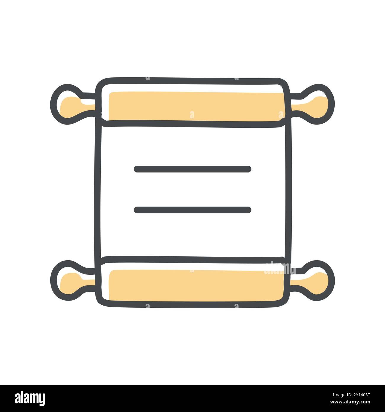 Symbol für Bildlauf des Dokuments. Symbol für handgezeichnetes Scroll-Dokument mit Holzstäben. Ideal für Websites, Apps oder Präsentationen. Stock Vektor