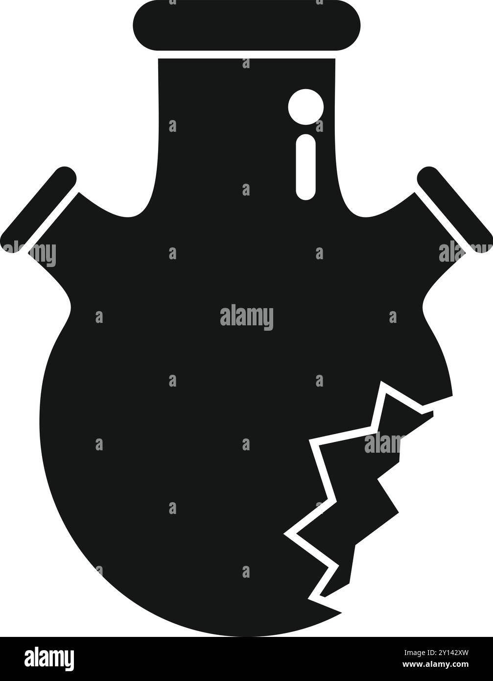 Dieses schlichte und minimalistische Symbol stellt einen kaputten Chemikalienkolben dar und symbolisiert ein gescheitertes Experiment oder einen Rückschlag in der Forschung Stock Vektor