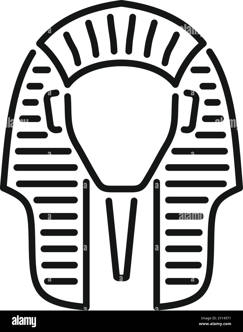 Diese einfache schwarz-weiße Linienzeichnung erinnert an das alte ägypten durch die Darstellung der berühmten Grabmaske tutanchamuns Stock Vektor