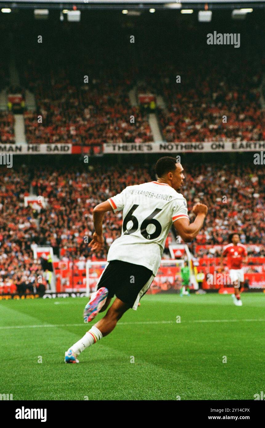 Trent Alexander-Arnold erzielte ein Tor in Old Trafford, das vom VAR am 1. September 2024 nicht zugelassen wurde. Stockfoto