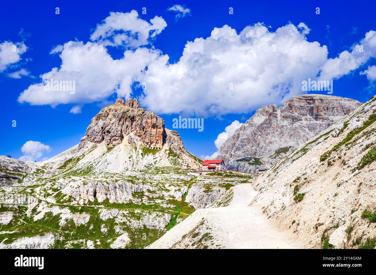 Dolomiten, Italien. Toller Blick auf Sasso di Sexten in Südtirol. Lage Cortina d'Ampezzo. Die Schönheit der Bergwelt. Stockfoto