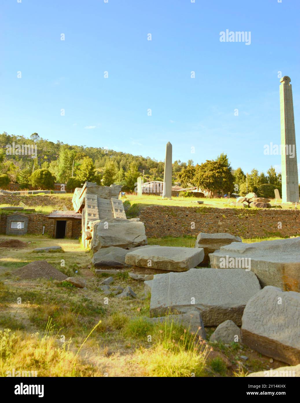 Äthiopien, Axum, Stadt in der Region Tigray, die Tausend Stelen in Axum geehrten den verstorbenen Herrschern und Adligen der Stadt Stockfoto