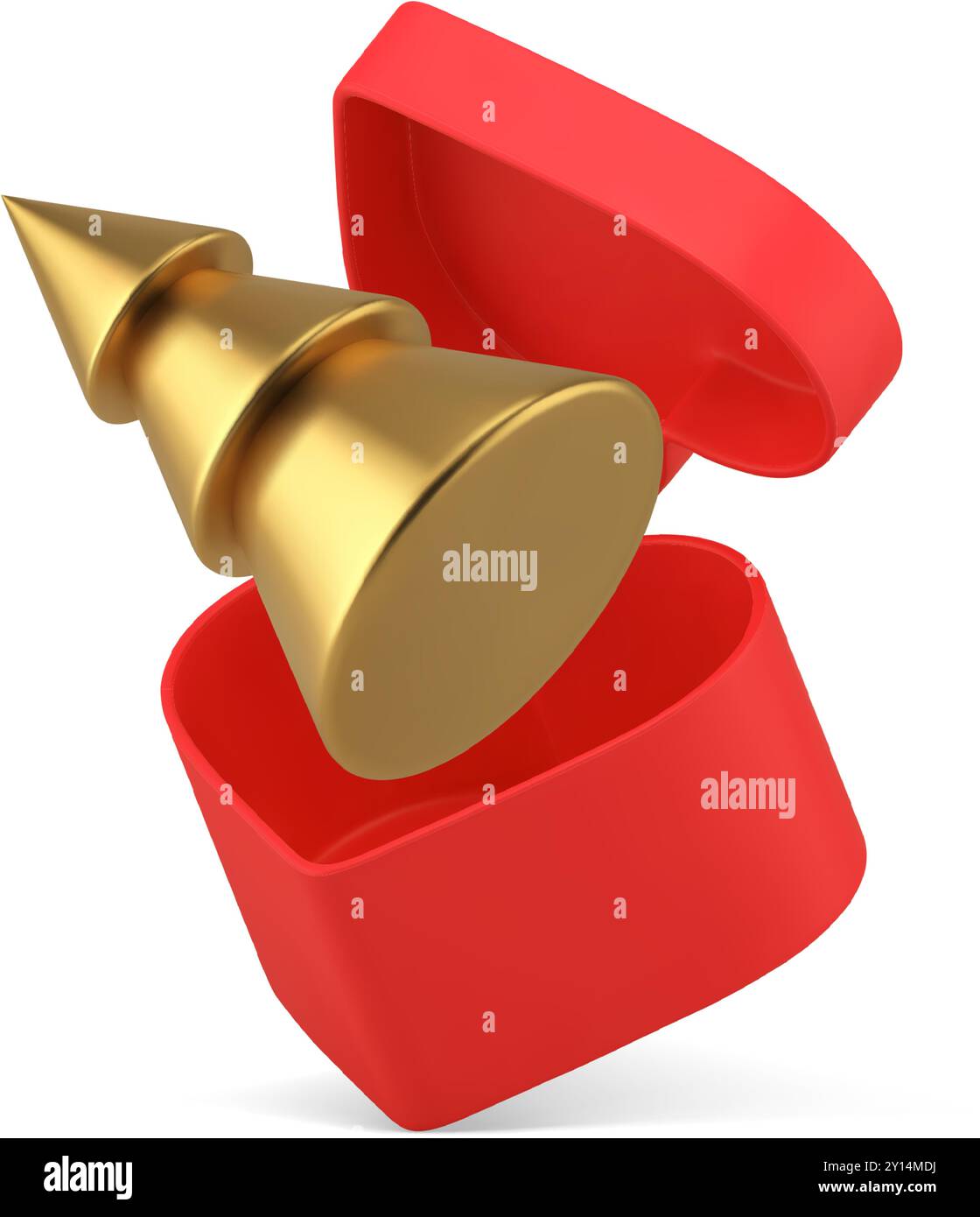 Fliegendes Luxus-Weihnachtsbaumspielzeug in roter Geschenkbox Herzform 3D Icon realistische Vektor-Illustration. Premium Weihnachten Neujahr minimalistische Fichtenkugel Stock Vektor