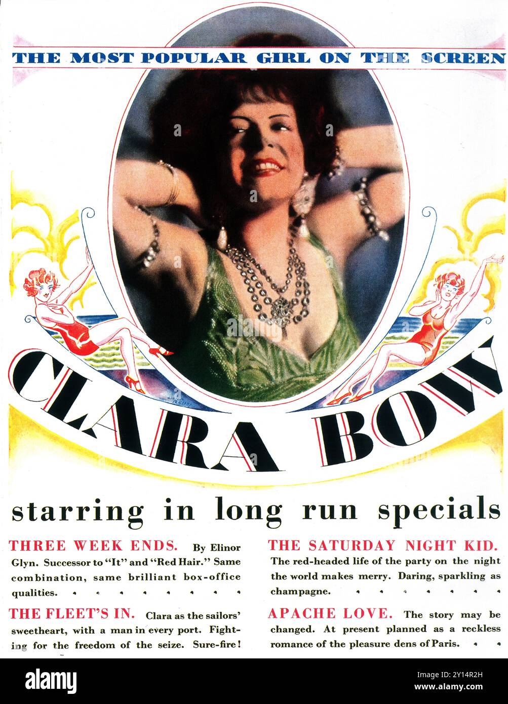 1929 Clara Bow Films Poster „The Most Popular Girl on the Screen“ Stockfoto