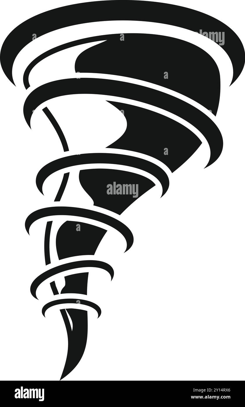 Schwarzer Tornado rotiert und berührt den Boden, Wettergefahr Stock Vektor