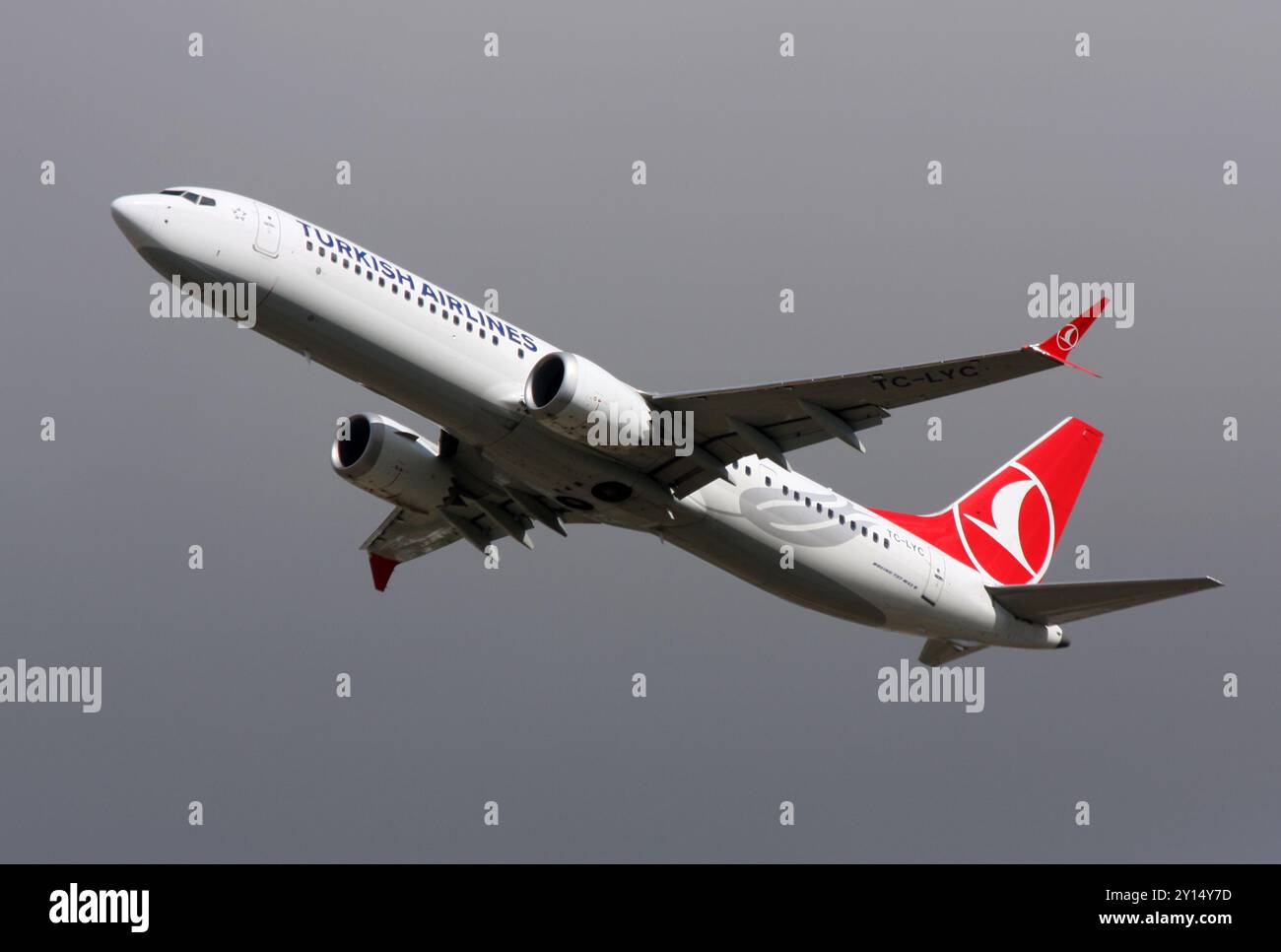 Eine Boeing 737-9 MAX von Turkish Airlines ab London Gatwick Stockfoto