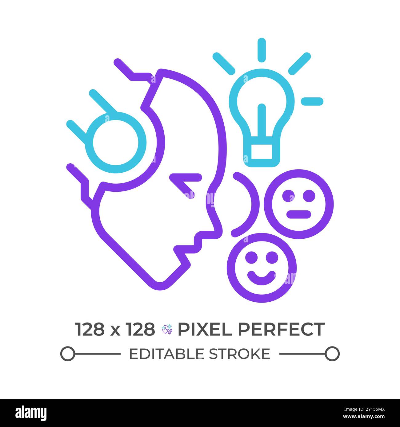 KI versteht Emotionen Symbol mit zwei Farblinien Stock Vektor