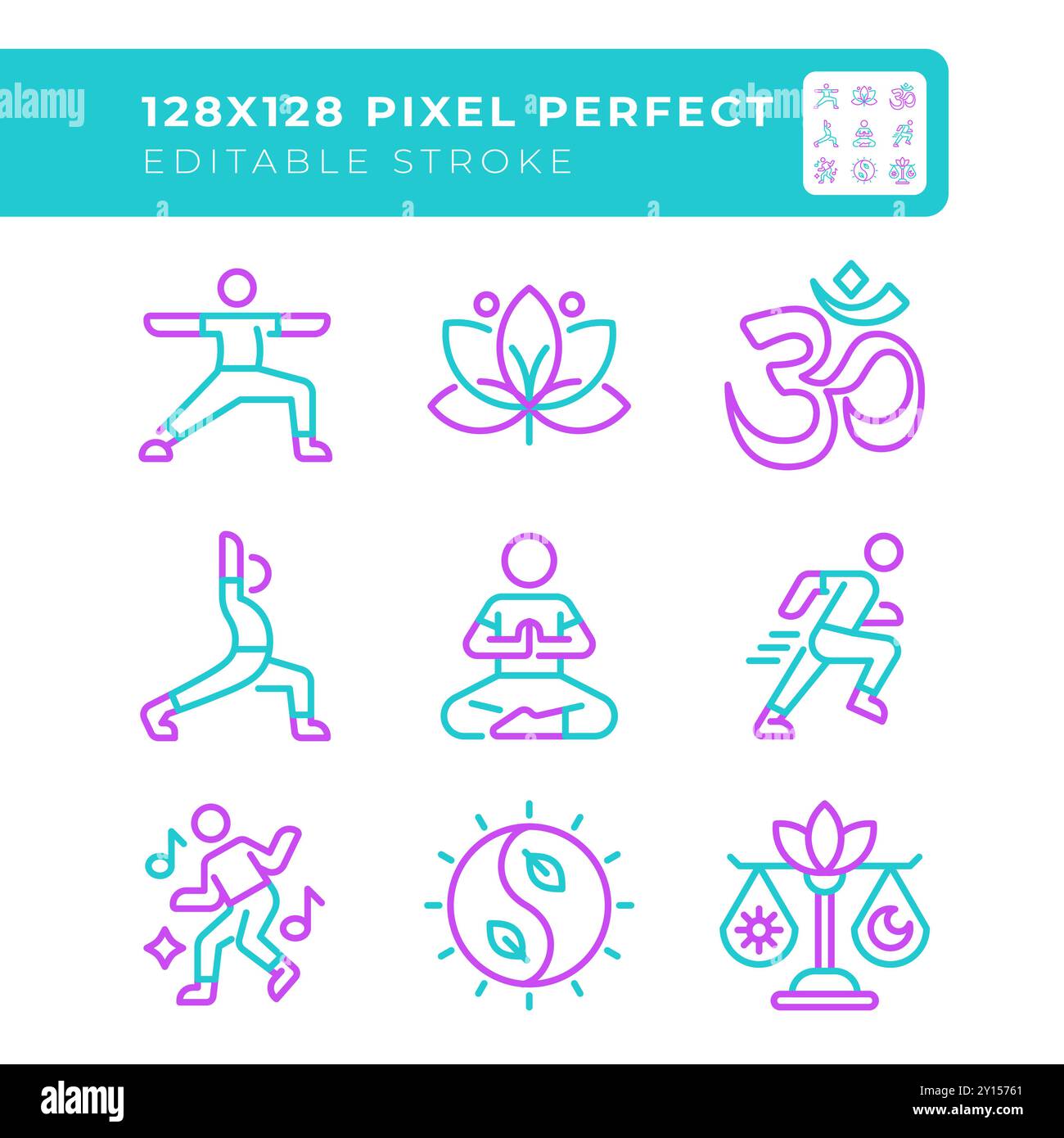 Wellness und Fitness zwei farbige Linien-Symbole Stock Vektor