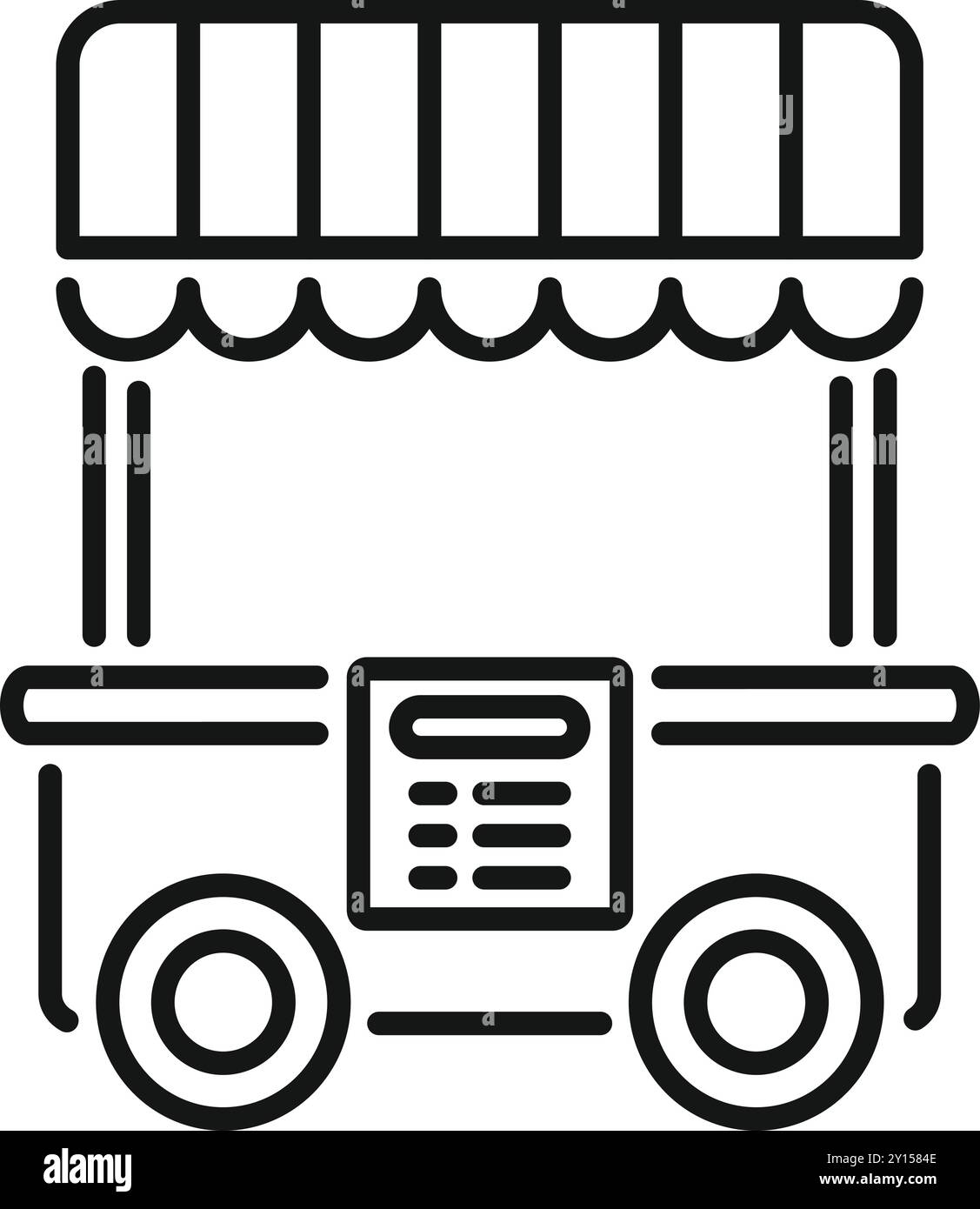 Street-Food-Wagen mit Markise und Menüanzeige, der mobile Food-Business und urbane kulinarische Erlebnisse repräsentiert Stock Vektor