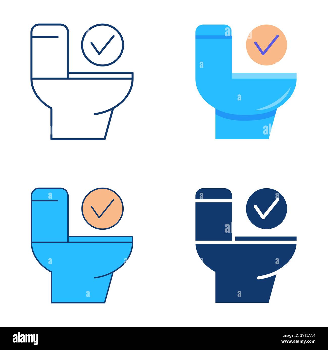 Toilette mit OK-Häkchen in flacher und Linie. Vektorabbildung. Stock Vektor