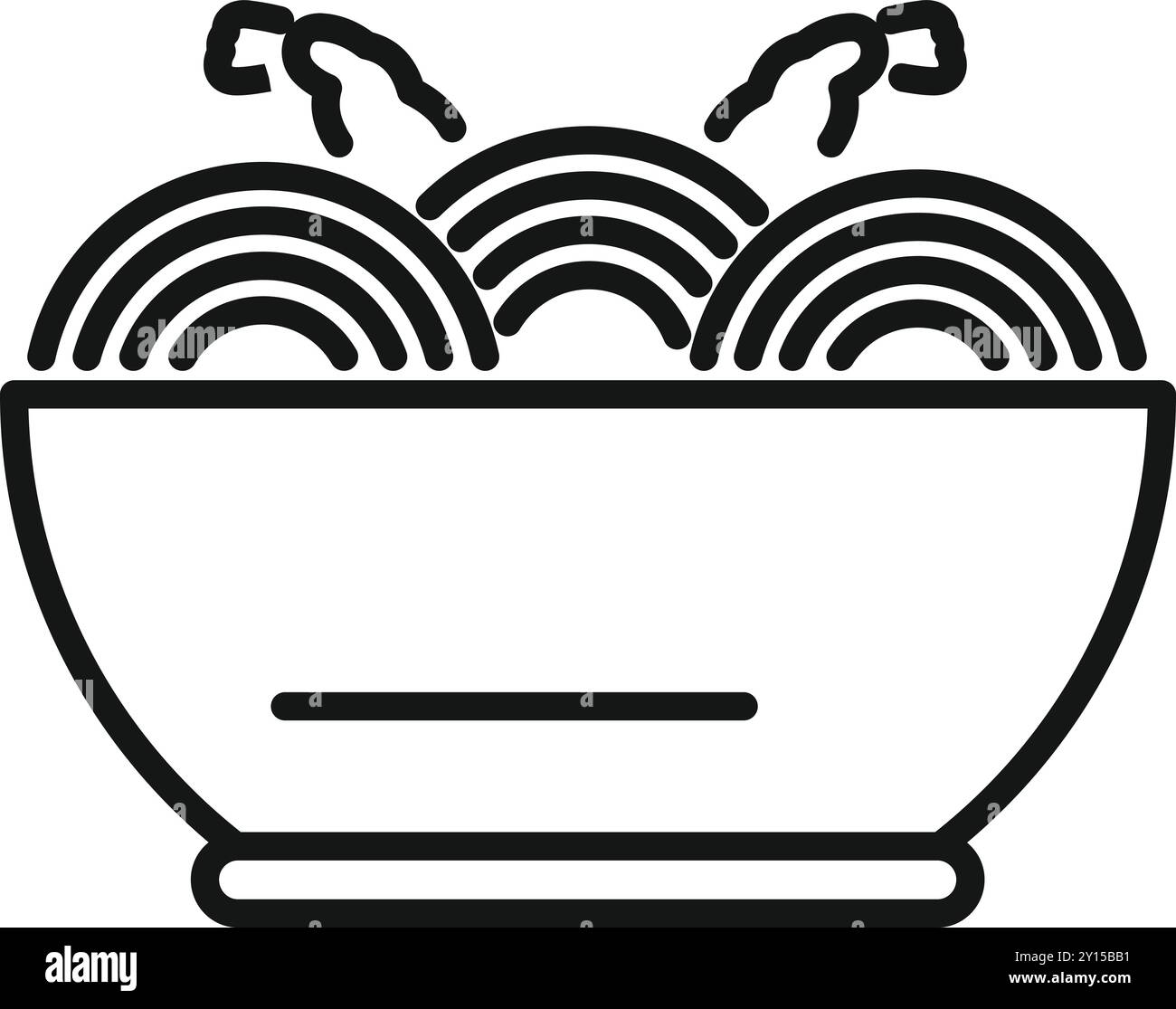 Einfache und minimalistische Line Art Ikone einer dampfenden Schüssel mit Ramen-Nudeln, perfekt für Food Blogs und Restaurantmenüs Stock Vektor