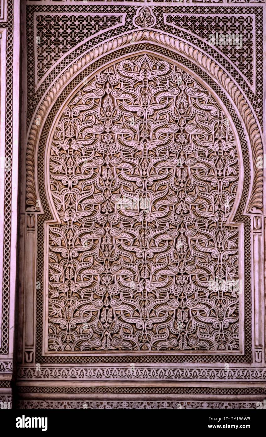 Filigran. Bou Inania Madrasa. Fès (Fès el-Bali). Marokko. Stockfoto