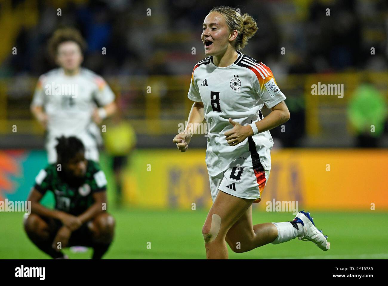 Estadio Metropolitano de Techo Sofie Zdebel aus Deutschland feiert ihr Tor während des Spiels zwischen Deutschland und Nigeria, für die zweite Runde der Gruppe D der FIFA U-20-Frauen-Weltmeisterschaft Kolumbien 2024, im Estadio Metropolitano de Techo, diesen Mittwoch, 04. 30761 (Julian Medina/SPP) Stockfoto