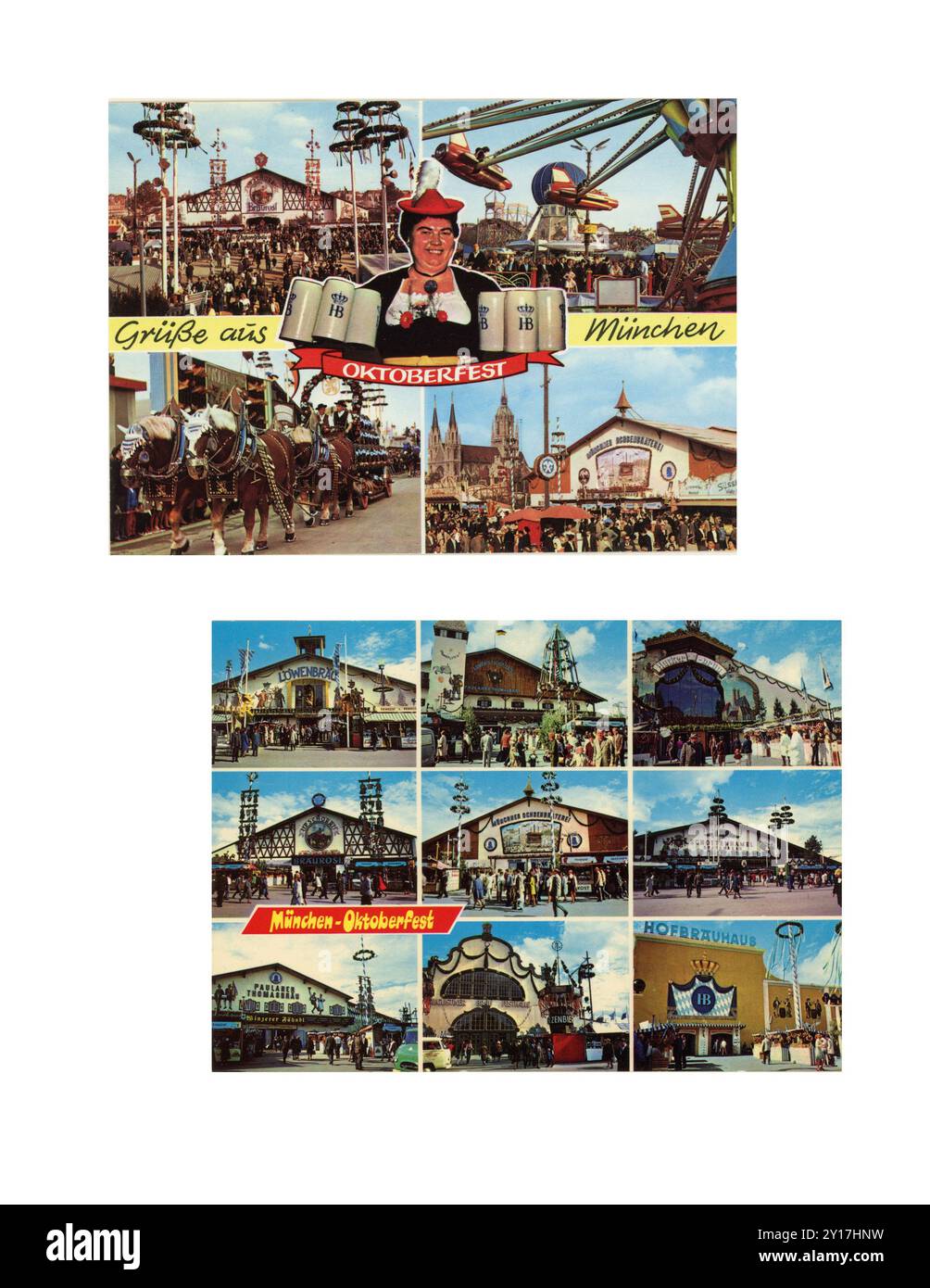 Vintage 1973 Münchner Oktoberfest Postkarten. Bundesrepublik Deutschland Stockfoto