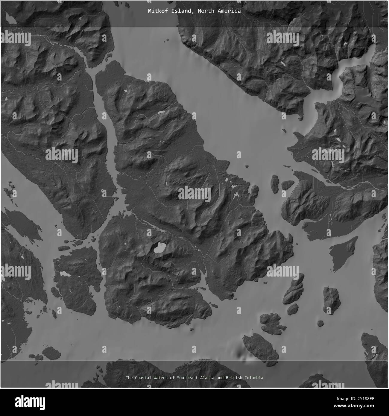 Mitkof Island in den Küstengewässern von Südost-Alaska und British Columbia, die zu den Vereinigten Staaten gehörten, wurde auf zwei Ebenen angebaut Stockfoto