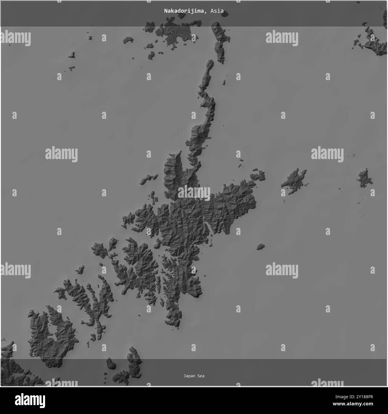 Nakadorijima im Japanischen Meer, das zu Japan gehört, wurde auf einer zweistufigen Höhenkarte quadratisch zugeschnitten Stockfoto
