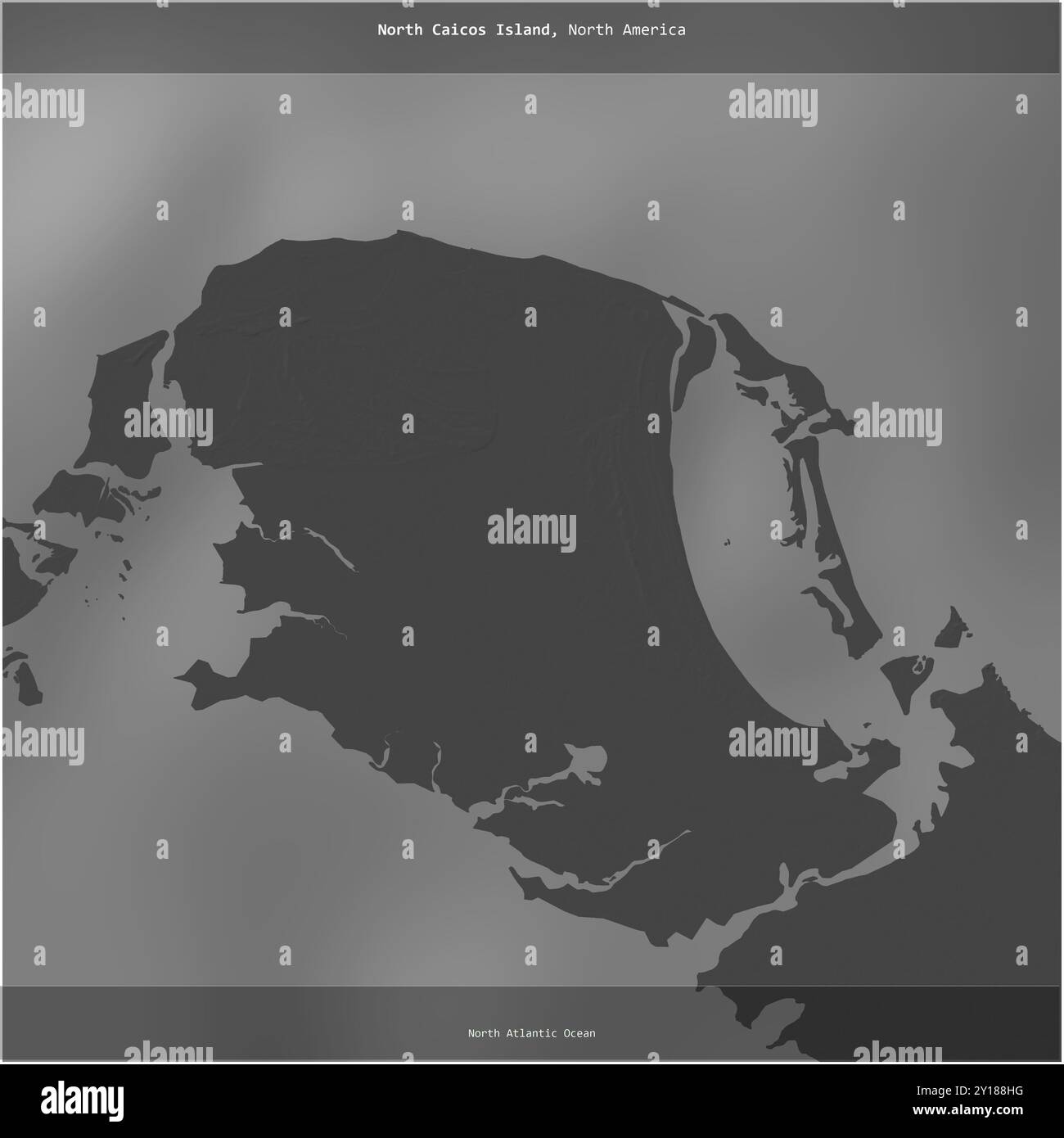 Die North Caicos Island im Nordatlantik, die zu den Turks- und Caicosinseln gehört, wurde auf einer zweistufigen Höhenkarte quadratisch geschnitten Stockfoto