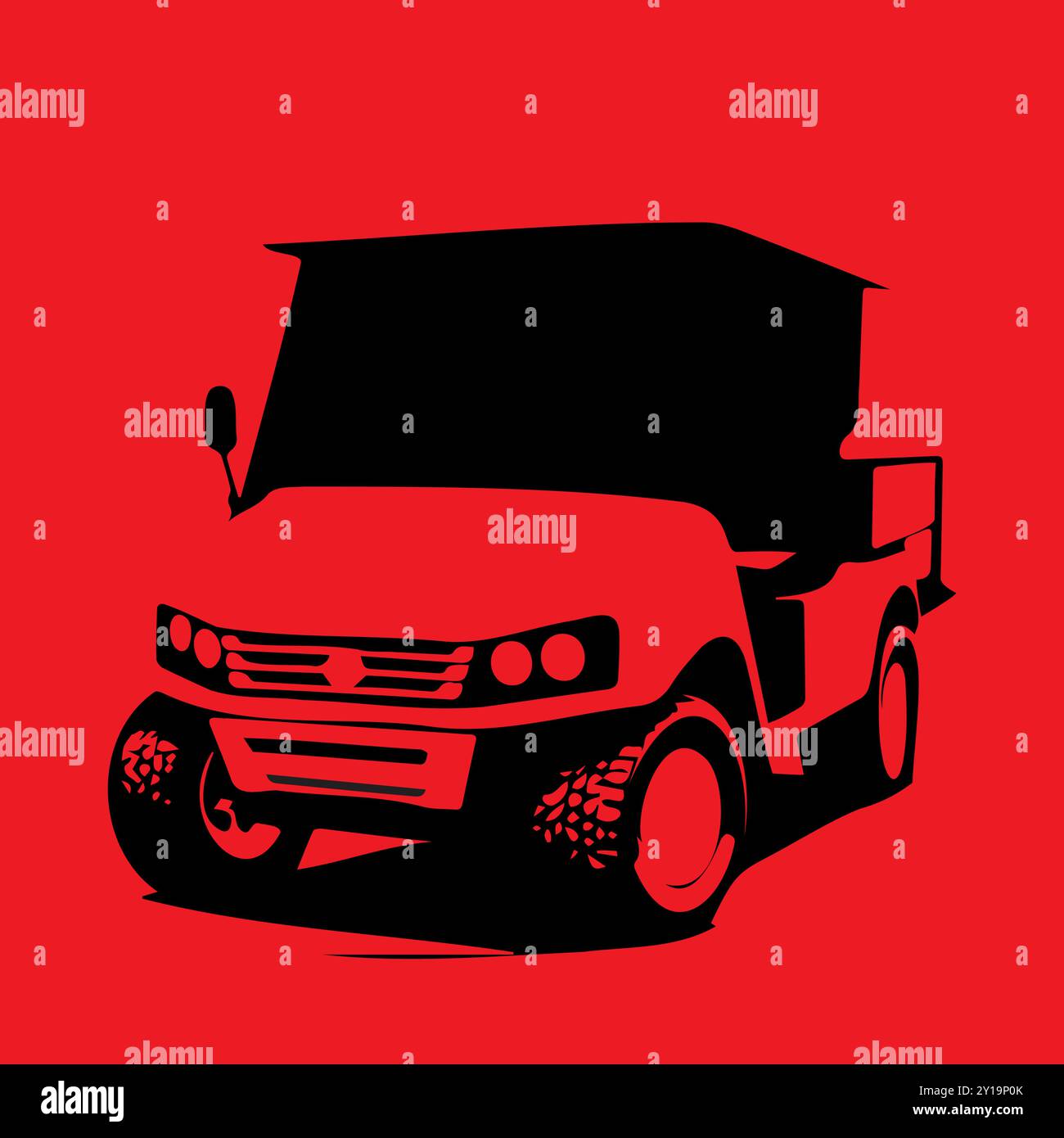 Elegantes schwarzweißes elegantes LKW-Silhouette-Design auf rotem Hintergrund Stock Vektor