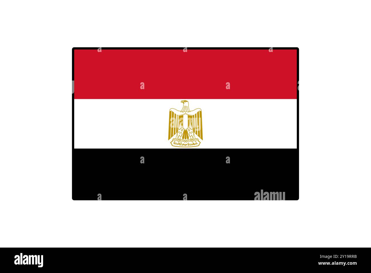 Die Flagge Ägyptens zeigt drei horizontale Streifen in Rot, weiß und Schwarz, mit dem nationalen Emblem eines goldenen Adlers in der Mitte, das das Erbe und die Stärke des Landes symbolisiert. Stock Vektor