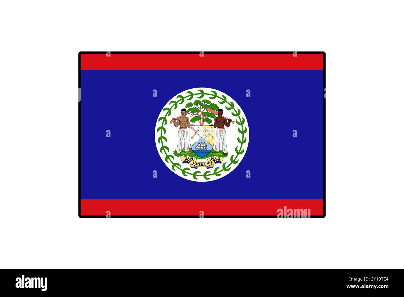 Die Flagge von Belize zeigt ihr einzigartiges Design mit einem blauen Hintergrund mit roten Rändern, einem zentralen Wappen und lebendigen Symbolen des Nationalstolzes. Stock Vektor