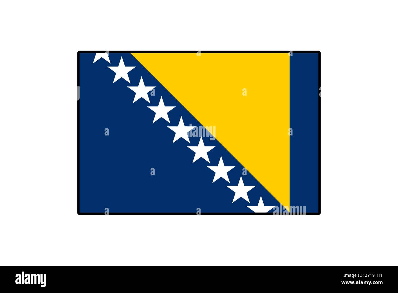 Die Vektorflagge zeigt ein blaues Feld mit einem gelben Dreieck und weißen Sternen entlang der Diagonale. Dieses Design symbolisiert das Erbe und die Einheit des Landes in einer modernen künstlerischen Darstellung. Stock Vektor