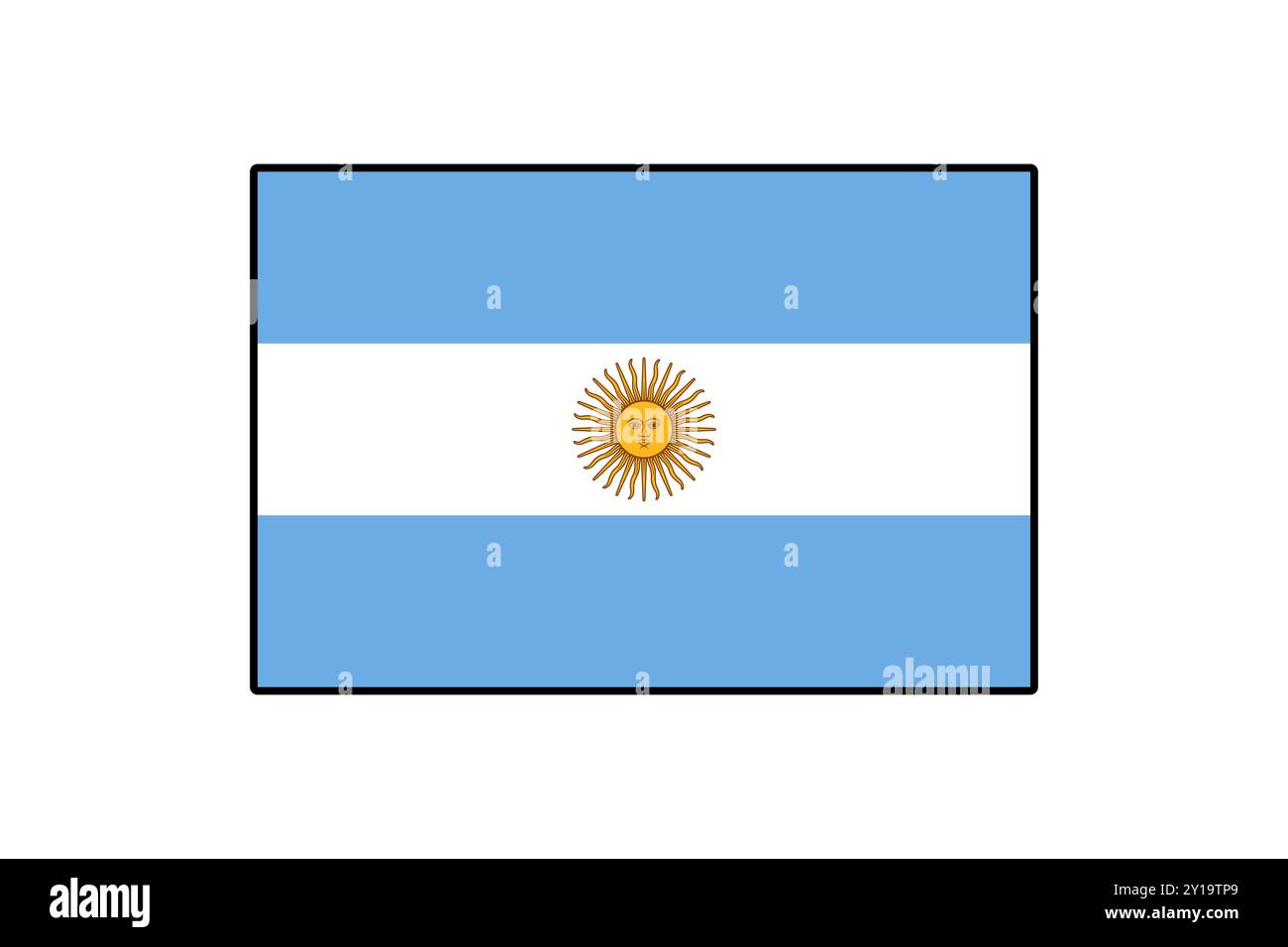 Die Flagge Argentiniens zeigt ihre legendären Blau- und Weißfarben mit einem strahlenden Sonnenemblem in der Mitte, das Nationalstolz und Identität in einer lebendigen Darstellung symbolisiert. Stock Vektor