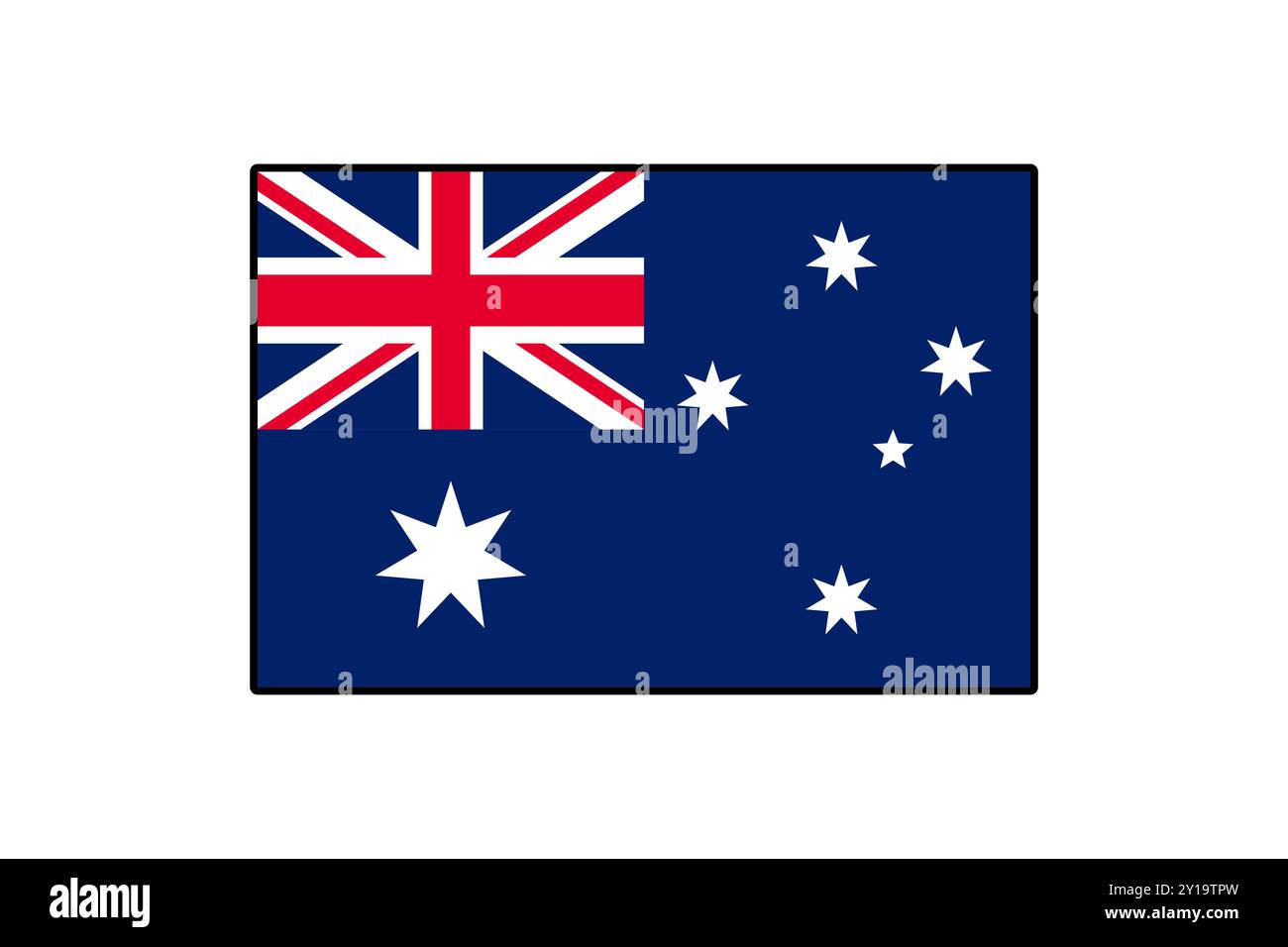 Eine farbenfrohe Vektordarstellung der australischen Flagge mit dem Union Jack und dem Southern Cross-Stern vor tiefblauem Hintergrund, die Nationalstolz und Identität symbolisiert. Stock Vektor